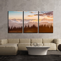 wall26 3 Piece Canvas Wall Art - Mountain Forest and Clouds at Sunset - Modern Home Decor Stretched and Framed Ready to Hang - 16"x24"x3 Panels