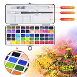 PACETAP Watercolor Painting Set, 50 Vibrant Colors Gouache Watercolor Kit with 24-Sheet 160g Sketchpad, Water Brush Within Metal Box for Children and Adults