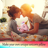 2Pepers Make Your Own Unicorn Pillow Kit Arts and Crafts for Girls (No Sewing Needed), DIY Stuffed Plush Pillow Craft kit for Kids, Unicorn Gifts for Girls, Unicorn Doll Bedroom Decor Project