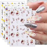 JMEOWIO 12 Sheets Spring Flower Nail Art Stickers Decals Self-Adhesive Pegatinas Uñas Leaves Pink Nail Supplies Nail Art Design Decoration Accessories