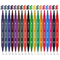 18 Pack Dual Brush Calligraphy Marker Pens for Beginners, Brush Tips & Colored Fine Point Bullet Journal Pen Set for Lettering Writing Coloring Drawing (School Office Art Supplies)