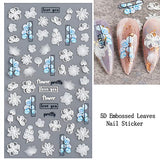 Flower Nail Art Sticker Decals 5D Hollow Exquisite Pattern Nail Art Supplies Self-Adhesive Luxurious Nail Art Decoration White Feather Lace Flower Leaf Carving Design DIY Acrylic Nail Art, 3 Sheet
