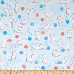 Robert Kaufman Cuddly Kittens Flannel Cats and Yarn Blue Fabric by The Yard