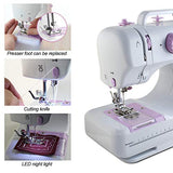 Mini Sewing Machine for Beginner, Portable Sewing Machine, 12 Built-in Stitches Small Sewing Machine Double Threads and Two Speed Multi-function Mending Machine with Foot Pedal for Kids, Women (Purple)