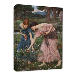 Gathering Rosebuds (Waterhouse) Streched Canvas Wrap Frame Print Wall Décor - Full Border, 24"x36"