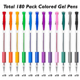 Gel Pens, Shuttle Art 180 Pack Gel Pens Set, 12 Assorted Colors Bulk Classroom Pack for Adults Coloring Books Drawing Doodling Crafts Journaling