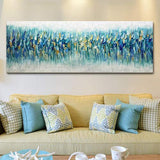 AMEI Art Paintings,24x60Inch 3D Hand Painted On Canvas Oversized Gold Blue Abstract Seascape Artwork Texture Palette Knife Oil Paintings Modern Home Decor Wall Art Stretched and Framed Ready to Hang