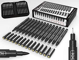 TOOLI-ART Micro-Line Pens with Case, Fineliner, Multiliner, Archival Ink, Artist Illustration, Architecture, Technical Drawing, Outlining, Scrapbooking, Manga, Writing, Rock Painting 14/Set Black