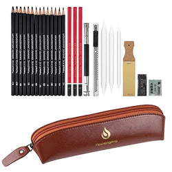 Drawing Pencils and Sketch Art Set-26PCS,Portable Drawing and Sketch Set Suit Includes Sketching Pencils,Charcoal Pencils,Paper Pen,Eraser and Accessories for Kids Teens Adults (Brown)