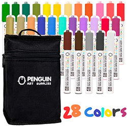Dual Tip Acrylic Paint Pens: Craft Paint Markers for Painting Wood, Glass, Rock, Ceramic, Porcelain - Non Toxic Reversible Paint Pen with Thick 5mm Tip and 3mm Fine Tip - 28 Pens with Zipper Pouch