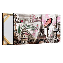 Decor MI Modern Wall Art Pink Paris Eiffel Tower Decor Romantic City Paintings Poster Prints On Canvas Framed for Living Room Bedroom 24X47 inch