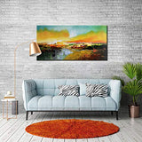 Hand Painted Abstract Oil Painting on Canvas Landscape Wall Art Decor Modern Lake Scenery Artwork Home Decoration 24x48in