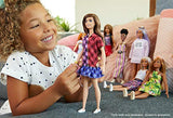 Barbie Fashionistas Doll with Long Brunette Hair Wearing Color-Blocked Plaid Dress and Accessories, for 3 to 8 Year Olds 