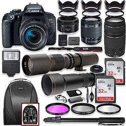 Canon EOS Rebel T7i DSLR Camera with 18-55mm Lens Bundle + Canon EF 75-300mm III Lens, Canon 50mm f/1.8, 500mm Lens & 650-1300mm Lens + Backpack + 64GB Memory + Monopod + Professional Bundle