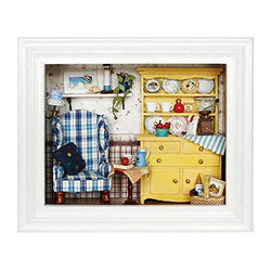 HERCHR DIY Dollhouse Miniature Kit Photo Frame, Mini House Kit Hanging Photo Frame Birthday Gifts Home Ornament Tabletop Decor