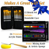VisuartPRO Acrylic Paint Brush Set with 15 Premium Artist Brushes and Bonus 24 Color Acrylic Paint - Ultimate Kit for Canvas, Wood, Ceramic, Fabric (Acrylic Paint Set)