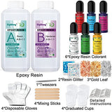 Epoxy Resin Crystal Clear Coating Kit 15oz/400ml - 2 Part Casting Resin For Art, Craft, Tumblers, Jewelry Making, Bonus Gloves, Graduated Cups, Tweezers, Resin Pigment And Glitter, Gold Leaf