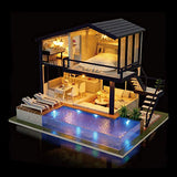 UniHobby DIY Miniature Dollhouse Kit Time Apartment DIY Dollhouse Kit with Wooden Furniture Light Gift House Toy for Adults
