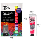 Mont Marte Fluoro Acrylic Paint Set, 8 x 1.02oz (36ml) Tubes, 8 Colors, Suitable for Most Surfaces Including Canvas, Card, Paper and Wood