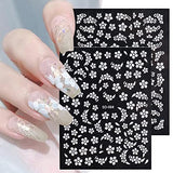 Flower Nail Art Stickers Decals, 8 Sheets White Cherry Blossom Nail Design 3D Nail Art Supplies Accessories Self-Adhesive White Floral Nails Decals for Nail Decorations Manicure Craft Tips Charms