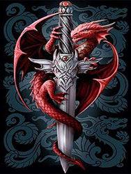 DIY 5D Diamond Painting Sword Red Dragon Rhinestone Crystal Picture Embroidery Kit Art Craft Cross Stitch40X50Cm（16X20Inches）