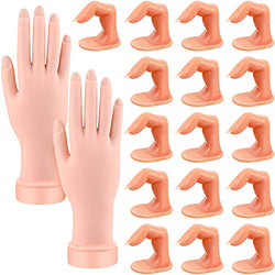 18 Pieces Fake Hand Manicure Practice Tool Includes 16 Pieces Nail Art Practice Fingers and 2 Pieces Flexible Bendable Practice Hand for Manicure Nail Art Training Display