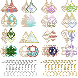 192 Pieces African Wooden Dangle Earring Making Kit, Including 32 Pieces Wooden DIY Pendants 80 Pieces Jump Rings and 80 Pieces Earring Hooks for DIY Craft Jewelry Making Supplies (Wood Color)