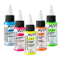 Golden High Flow Acrylic Paint Set, 5-Color Fluorescent Set | Pink, Blue, Chartreuse, Green, Orange | 1 Ounce