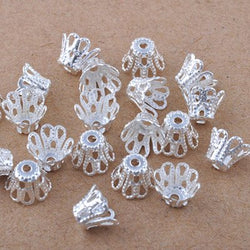 Beading Station 100-Piece Filigree Flower Cup Shape Bead Caps for Jewelry Making, 7mm, Silver