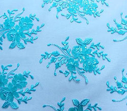 Lace Sequin Embroidered Floral Fabric Sorrel 52" Wide Sold By The Yard (AQUA)