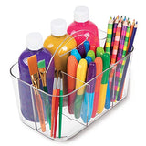 mDesign Plastic Portable Craft Storage Organizer Caddy Tote, Divided Basket Bin with Handle for Craft, Sewing, Art Supplies - Holds Paint Brushes, Colored Pencils, Stickers, Glue, Yarn - Small - Clear