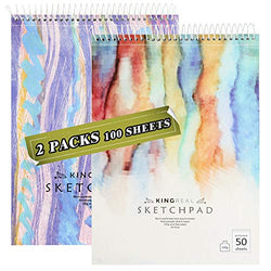 Kingreal Sketch Pad, 2 Pack of Drawing Pad, Total 100 Sheets 100g/68lb, Spiral Bound PP Cover Practice Sketch Book