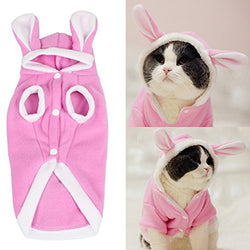 Bro'Bear Plush Rabbit Outfit with Hood & Bunny Ears for Small Dogs & Cats Pink (Large)
