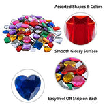 Super Z Outlet 1" Assorted Colorful Adhesive Stick-On Heart Star Round Shaped Jewel Gems for Arts & Crafts, Themed Party Decoration Accessories, Children Activities (100 Pack)