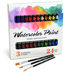 Watercolor Paint Set by JoiArt Bright 24 Color Premium Painting Kit for Beginners, Students and Artists - Includes 3 Brushes