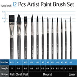 ARTDINGD Artist Paint Brush Set of 12 Art Brushes for Watercolor Acrylic Gouache Canvas Oil and Tempera Painting for Beginners