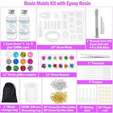 119 Pcs Silicone Casting Molds and Tools Set with Black Storage Bag, Audab Resin Molds for DIY Jewelry Pendants Coming with Epoxy Resin, Resin Drill, Resin Dried Flowers, Resin Glitters Etc