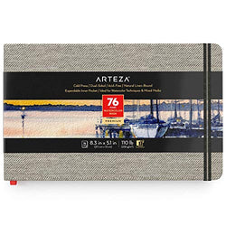 Arteza Watercolor Sketchbook, 8.3 x 5.1 Inches, 76-Page Journal with 110lb Cold Press Watercolor Paper, Inner Pocket, and Elastic Strap, Art Supplies for Watercolor and Mixed Media
