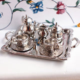 MonkeyJack 10 Pieces Silver Alloy Tea Lid Pot Cups Tray Set for 1:12 Dollhouse Miniatures Doll Home Furniture Decoration