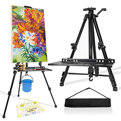 PUJIANG 61"Art Easel Stand ,Easel for Painting Canvas, Aluminum Metal Painting Easel with Carrying Bag/Tray/Apron/Bucket,Adjustable Height Canvas Stand for Drawing Tabletop Floor Adult Child (Black)