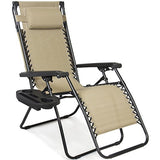 Best Choice Products Folding Zero Gravity Recliner Lounge Chair w/Canopy Shade and Cup Holder Tray - Beige