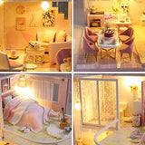 Spilay DIY Dollhouse Miniature with Wooden Furniture,Handmade Pink Princess Model Home Craft Mini Kit Plus with Dust Cover & Music Box,1:24 3D Creative Doll House Toy for Adult Teenager Love Gift