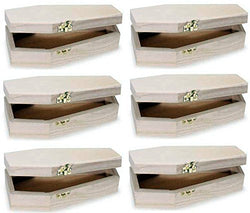 Creative Hobbies Pack of 6 - Small Unfinished Wood Funeral Coffins, 6 Inch Coffin Box, Fillable for Halloween Parties, Goth, Decoration, Small Pet Burials