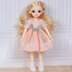 10 Inch Doll 15 Movable Joints Doll 26cm 1/6 Brown Eyeball Artificial Eyelashes Dolls with Fashion Dress for Girls Gift Toy