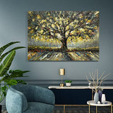 Hand-Painted Green oak Canvas Wall Art ,24"x 36" Framed Trees Oil Painting, Wrapped Modern Rural Artwork for Living Room Restaurant Bedroom Gallery Coffee Shop Decorations