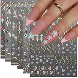 6 Sheets Metallic Flowers Nail Stickers French Line Nail Decals Geometric Lines Golden Strips Nail Art Stickers Little Daisy Sliders Polish Wrap Manicure Accessories Women DIY Nail Decorations