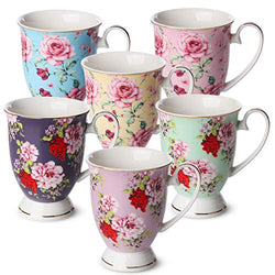 BTaT- Coffee Mugs, 12 oz, Set of 6, Floral Mugs, Porcelain Bone China, Tea Mug, Coffee Cups, Coffee Mug Set, Large Coffee Mugs, Coffee Cups Set, Mugs for Coffee, Tea Cups, Tea Mugs, Flower Mugs