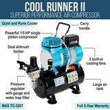 Master Airbrush Cool Runner II Dual Fan Air Tank Compressor System Kit with a Pro Set G222 Gravity Airbrush Kit with 3 Tips 0.2, 0.3 & 0.5 mm - Hose, Holder, How-to Guide - Hobby, Auto, Cake, Tattoo