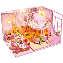 Dollhouse Miniature with Furniture,DIY 3D Wooden Doll House Kit Apartment Style Plus with Dust Cover and Music Movement,1:24 Scale Creative Room Idea Best Gift for Children Friend Lover L031