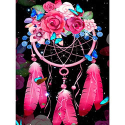 MXJSUA Dream Catcher Diamond Painting Kits for Adults,Pink Dream Catcher Diamond Art Kits,5D Paint with Diamond Full Round Drill Gem Art,Flowers Diamond Art Painting Kits (12x16/30x40cm)